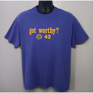 Vintage 90s Y2K James Worthy #42 Los Angeles LA Lakers Large NBA T-shirt Purple